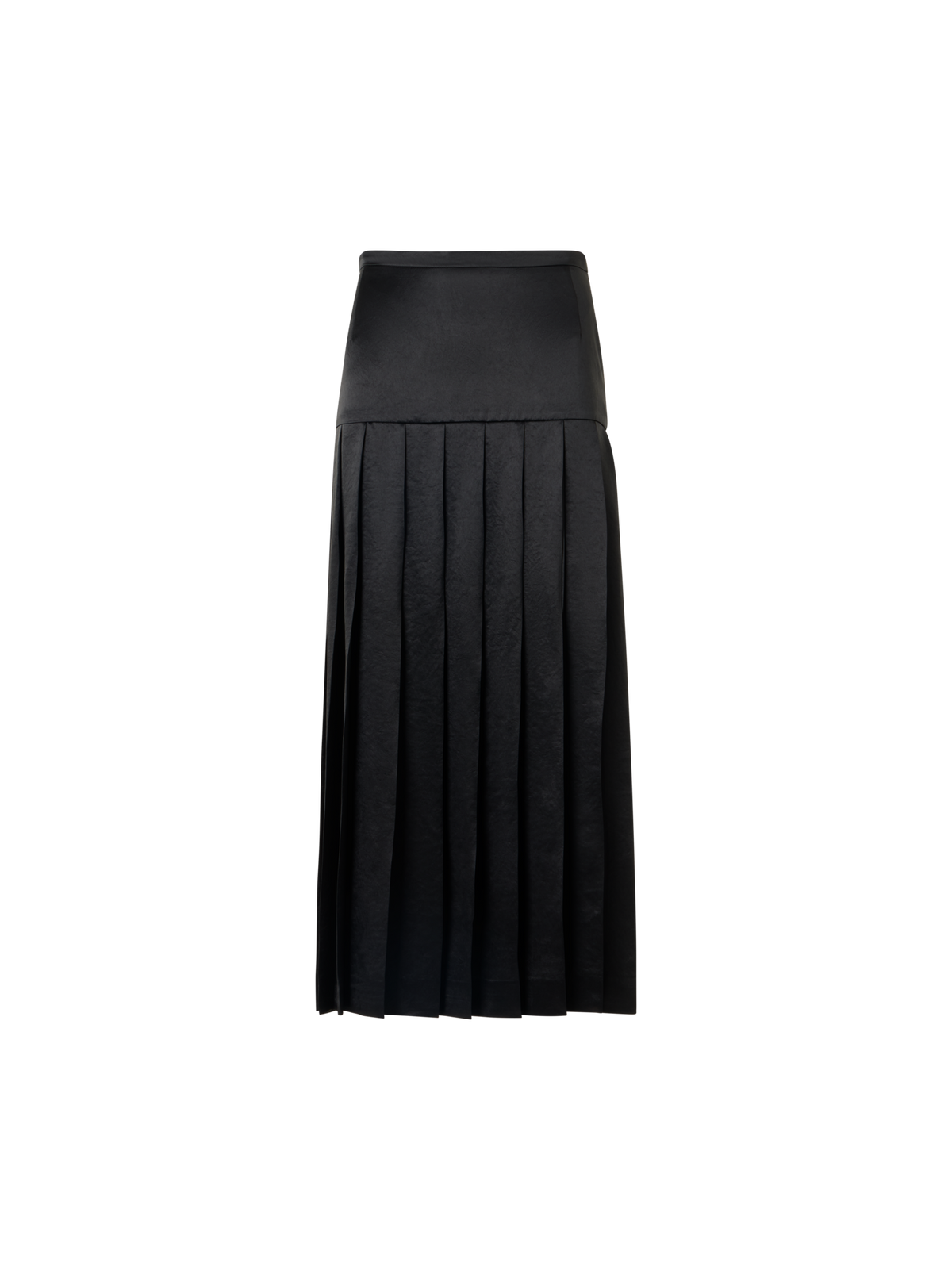 Designer Pleated Satin Midi Skirt - black