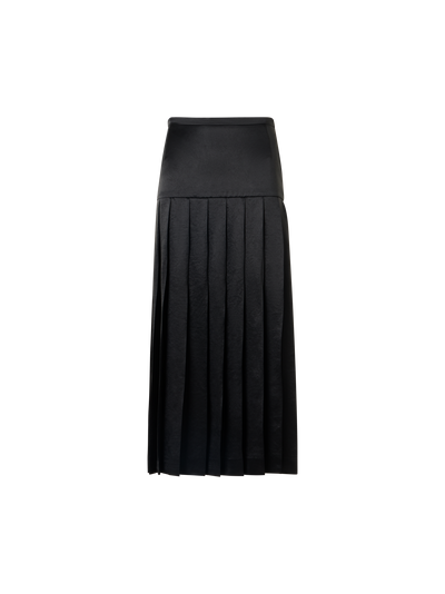Designer Pleated Satin Midi Skirt - black