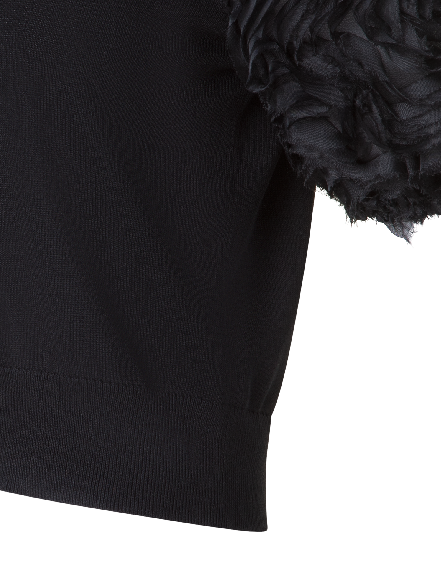 Designer Merino Knit Shirt with 3D Carnation Embroidery - black