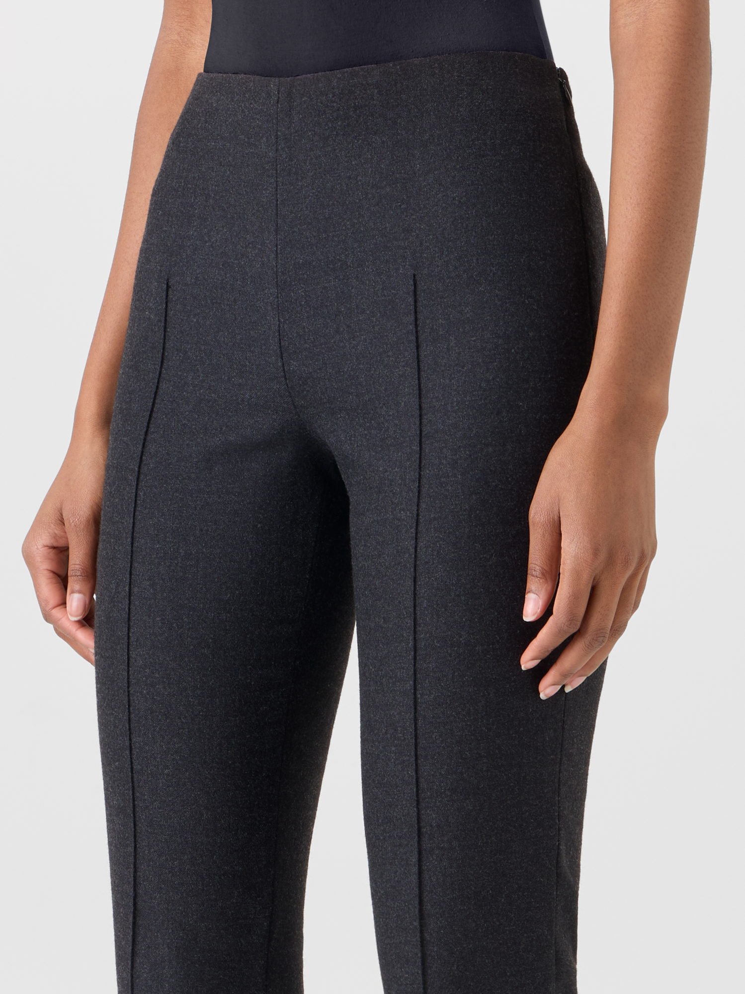 Designer Slim Leg Wool Flannel Pants - grey 
