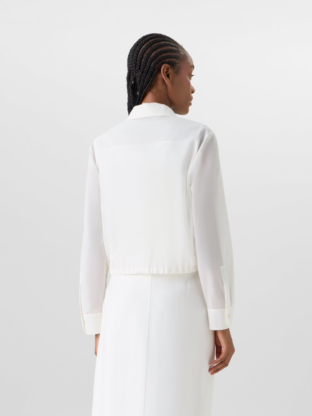 Designer Long-Sleeve Cotton Voile Blouson Shirt - ecru #editorial