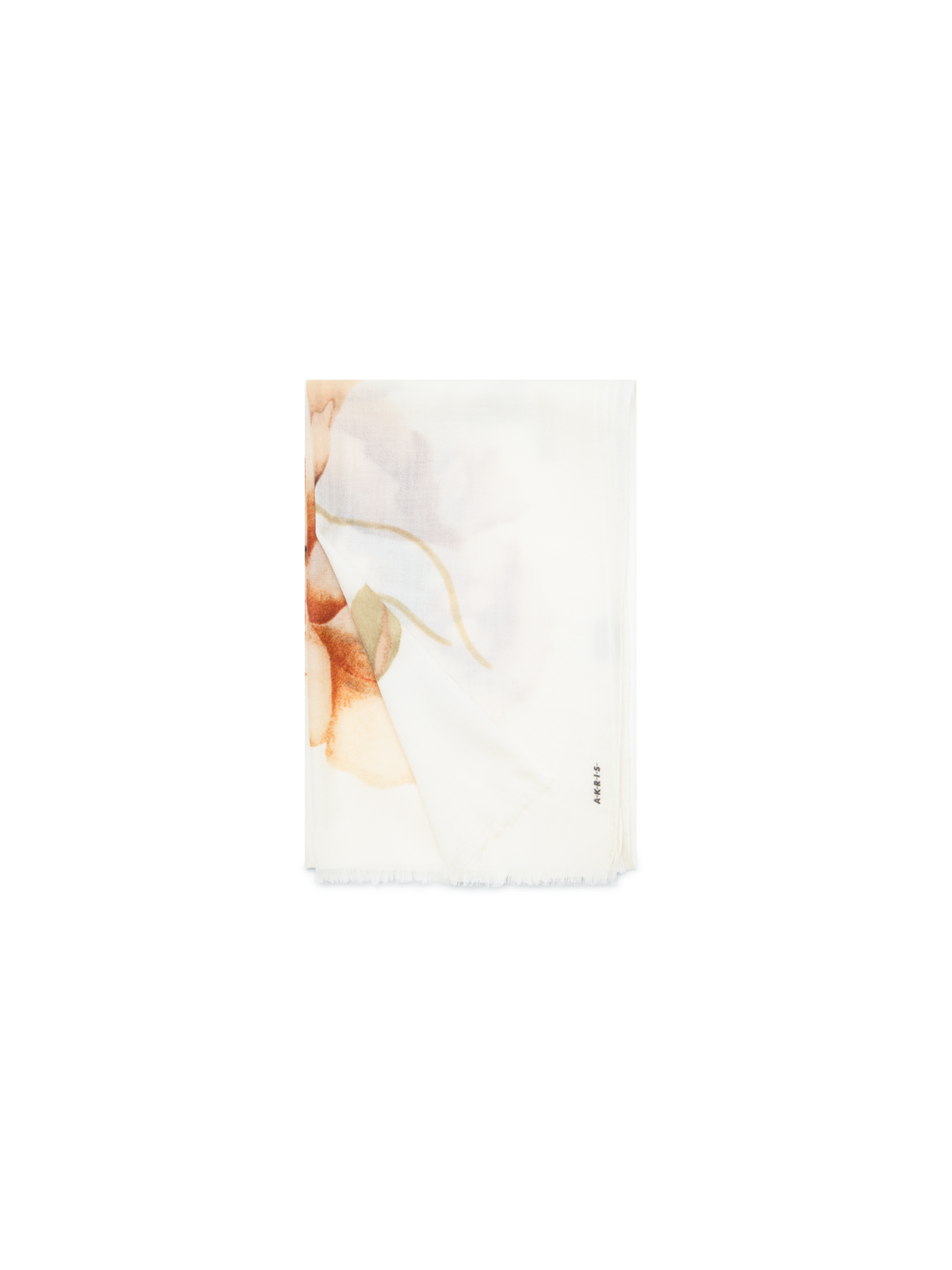 Designer Cashmere Silk Scarf with Placed Anemone Print - neutral - pastel - multicolor - ecru - white