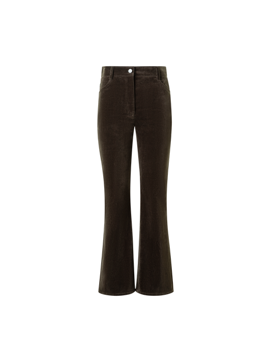 Designer Cropped Bootcut Stretch Cotton Velvet Pants - neutral - brown