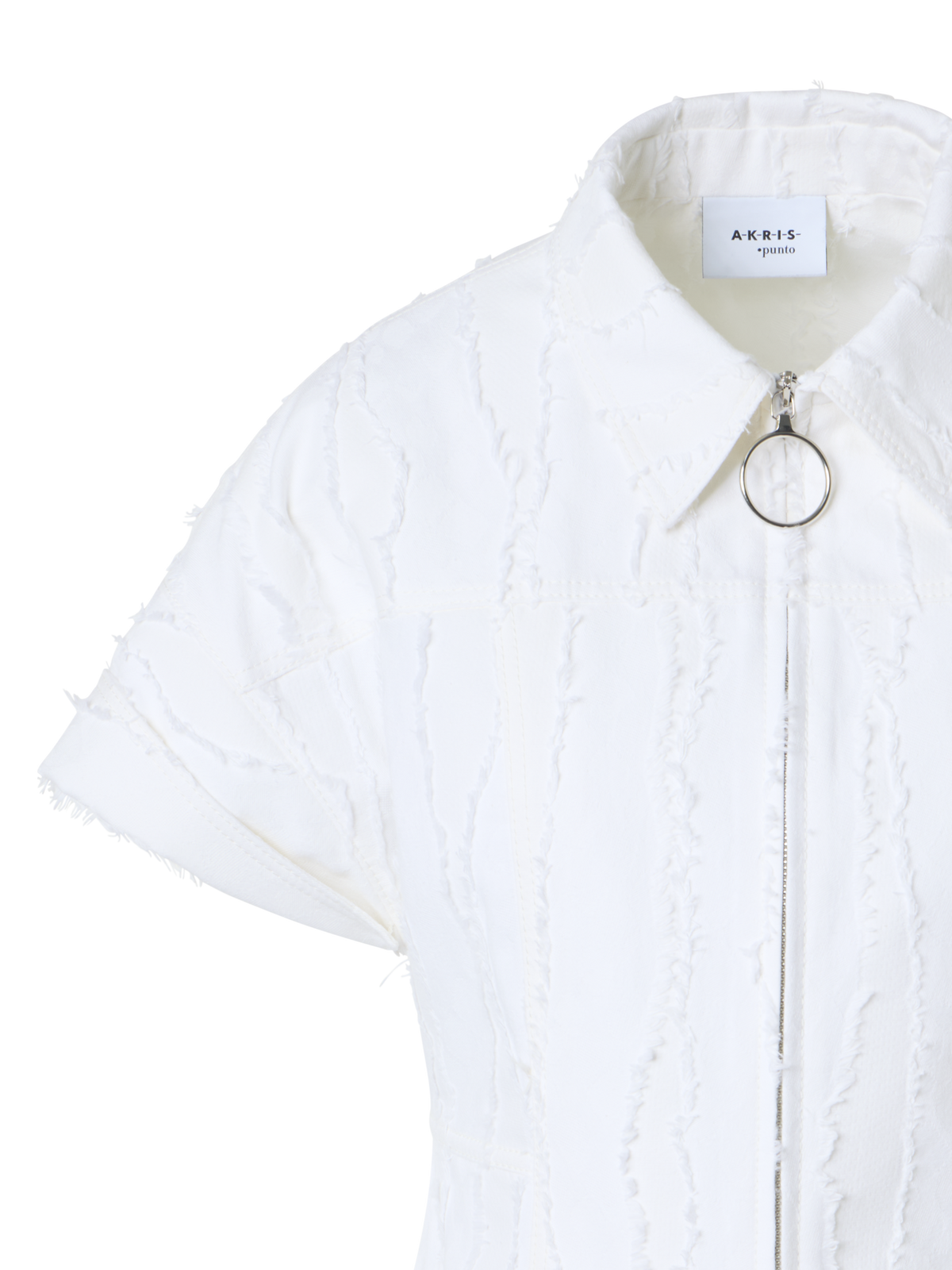 Designer Fringed Wave Jacquard Short Jacket - white