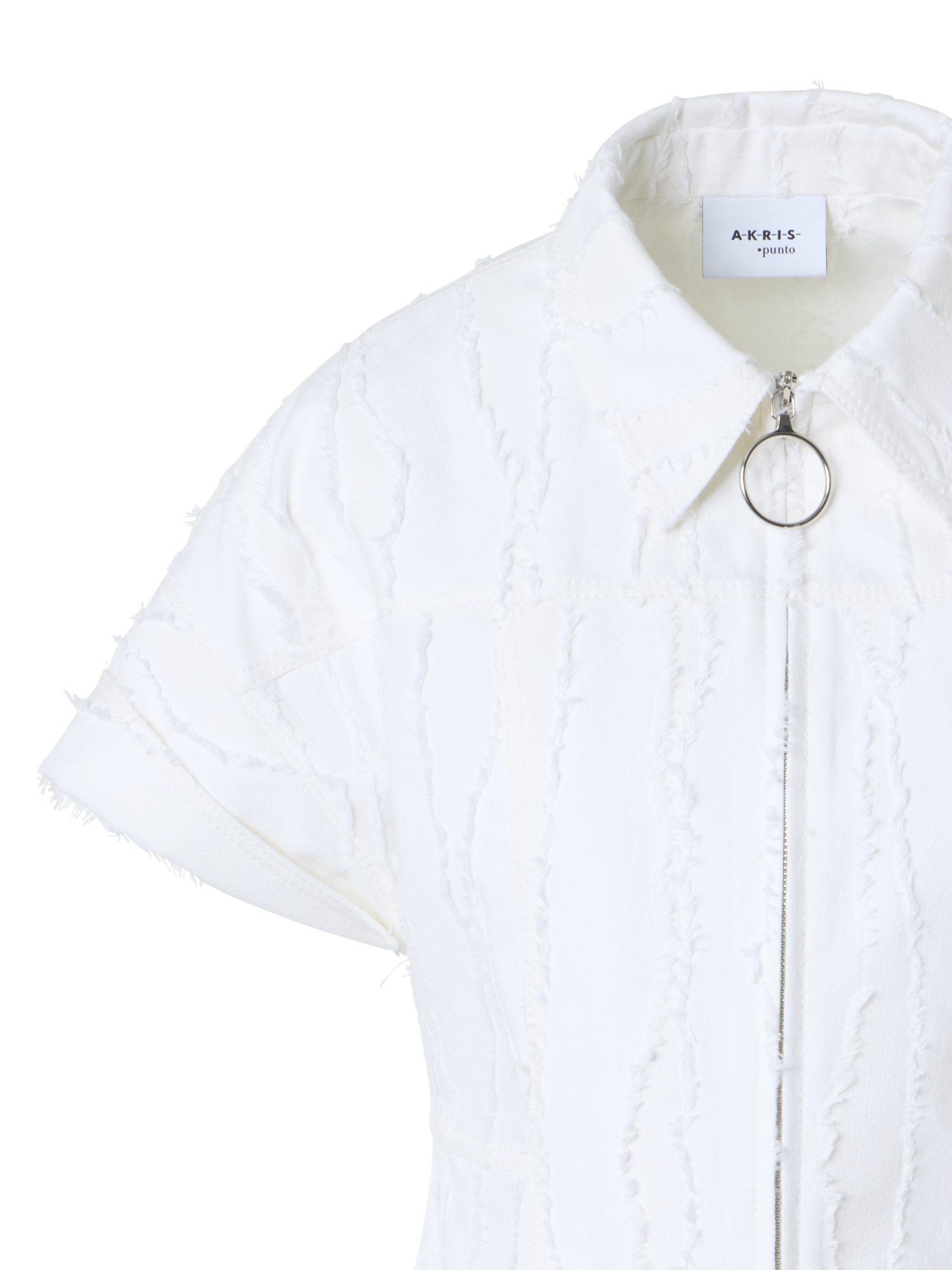 Designer Fringed Wave Jacquard Short Jacket - white