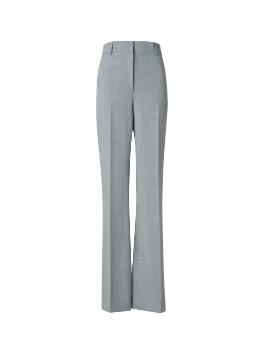 Designer Wide Straight Wool Stretch Double-Face Pants - grey