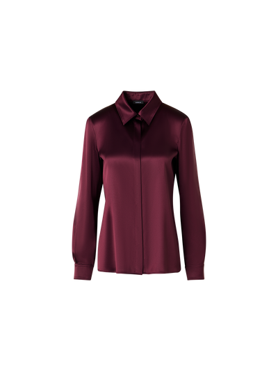 Designer Silk Satin Stretch Shirt - red
