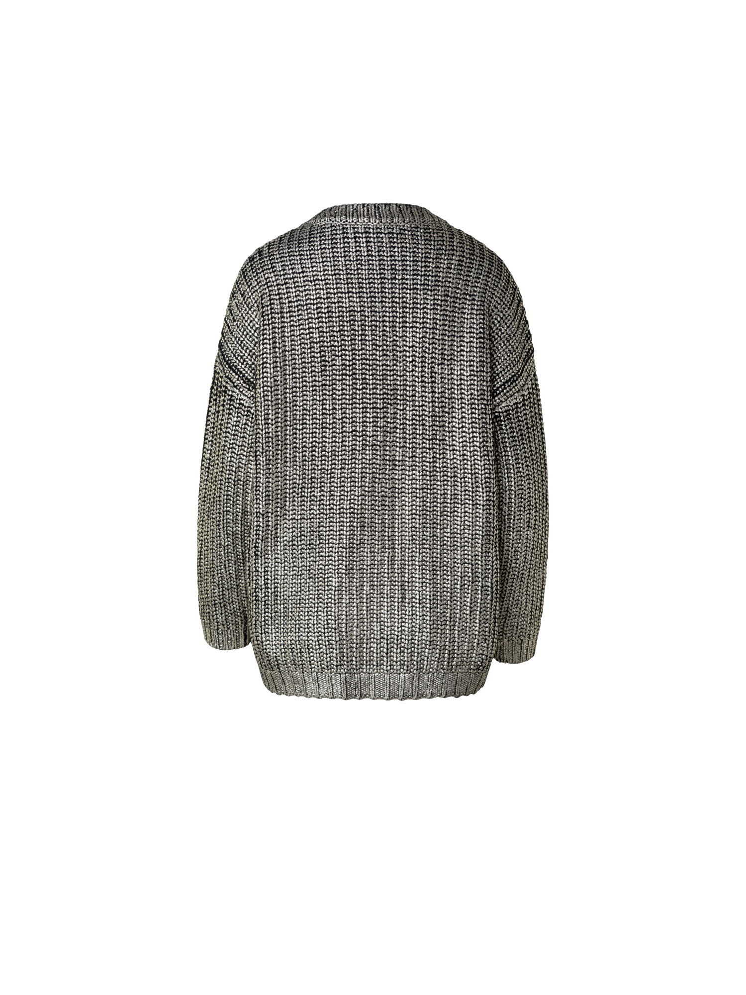 Designer Long Chunky Laminated Cashwool Knit Sweater - black - gold