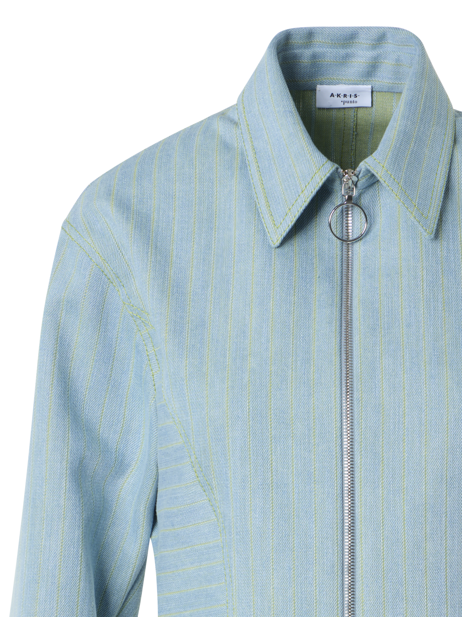 Designer Pinstripe Denim Fitted Blouse - pastel - blue
