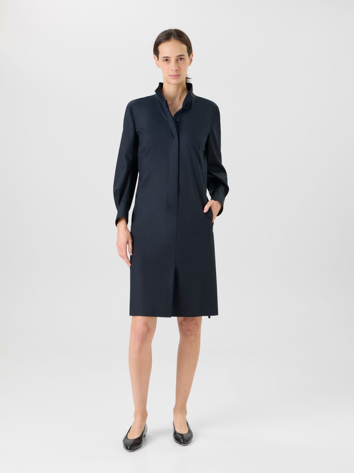 Designer Cotton Gabardine Shirt Dress - black