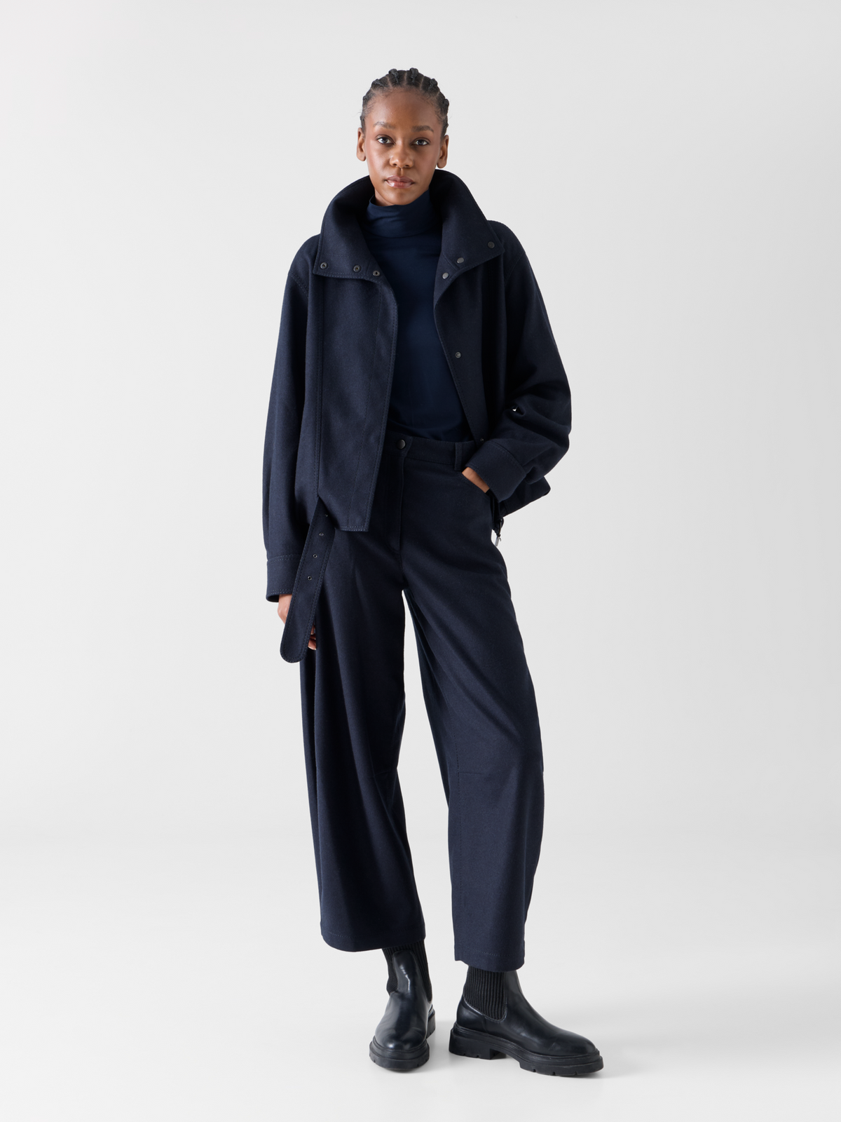 Designer Blouson in Heavy Wool Flannel - blue - navy #editorial