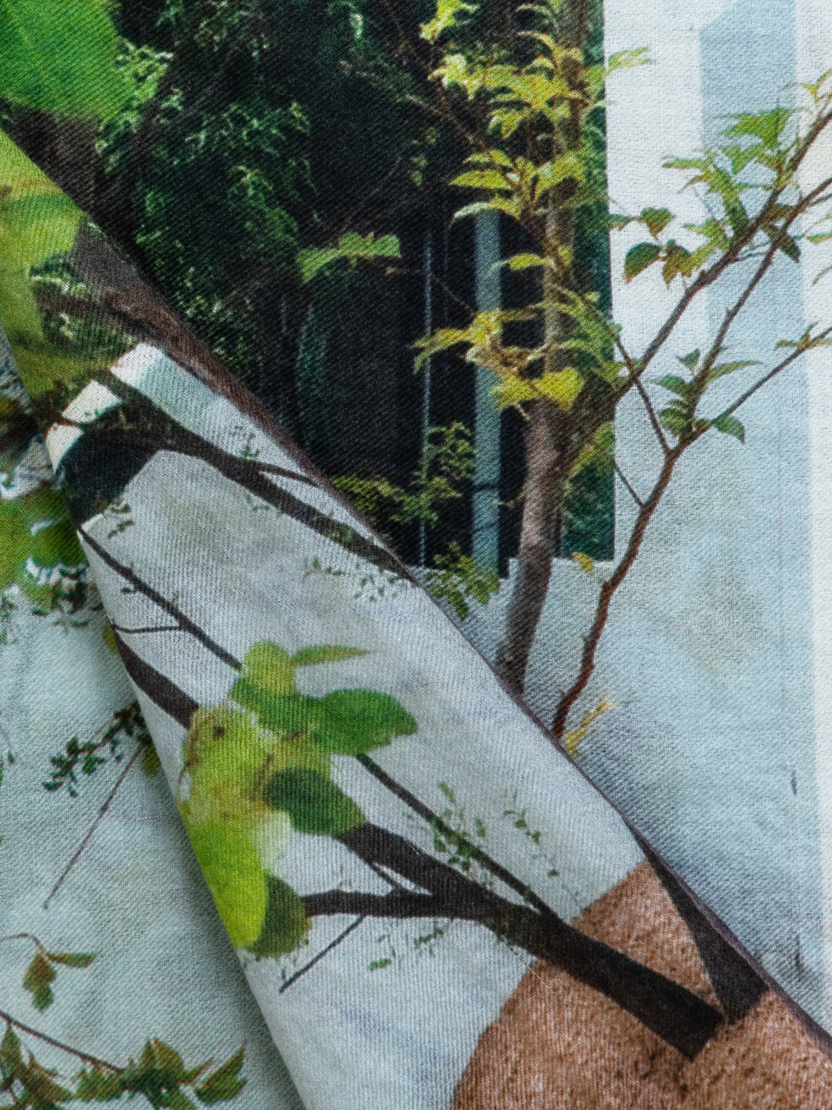 Designer Cashmere Silk Scarf with House N Trees Print - multicolor