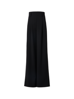 Designer High Waist Pleated Pants in Wool Tricotine - black