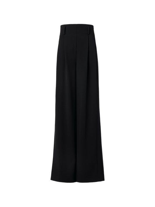 Designer High Waist Pleated Pants in Wool Tricotine - black