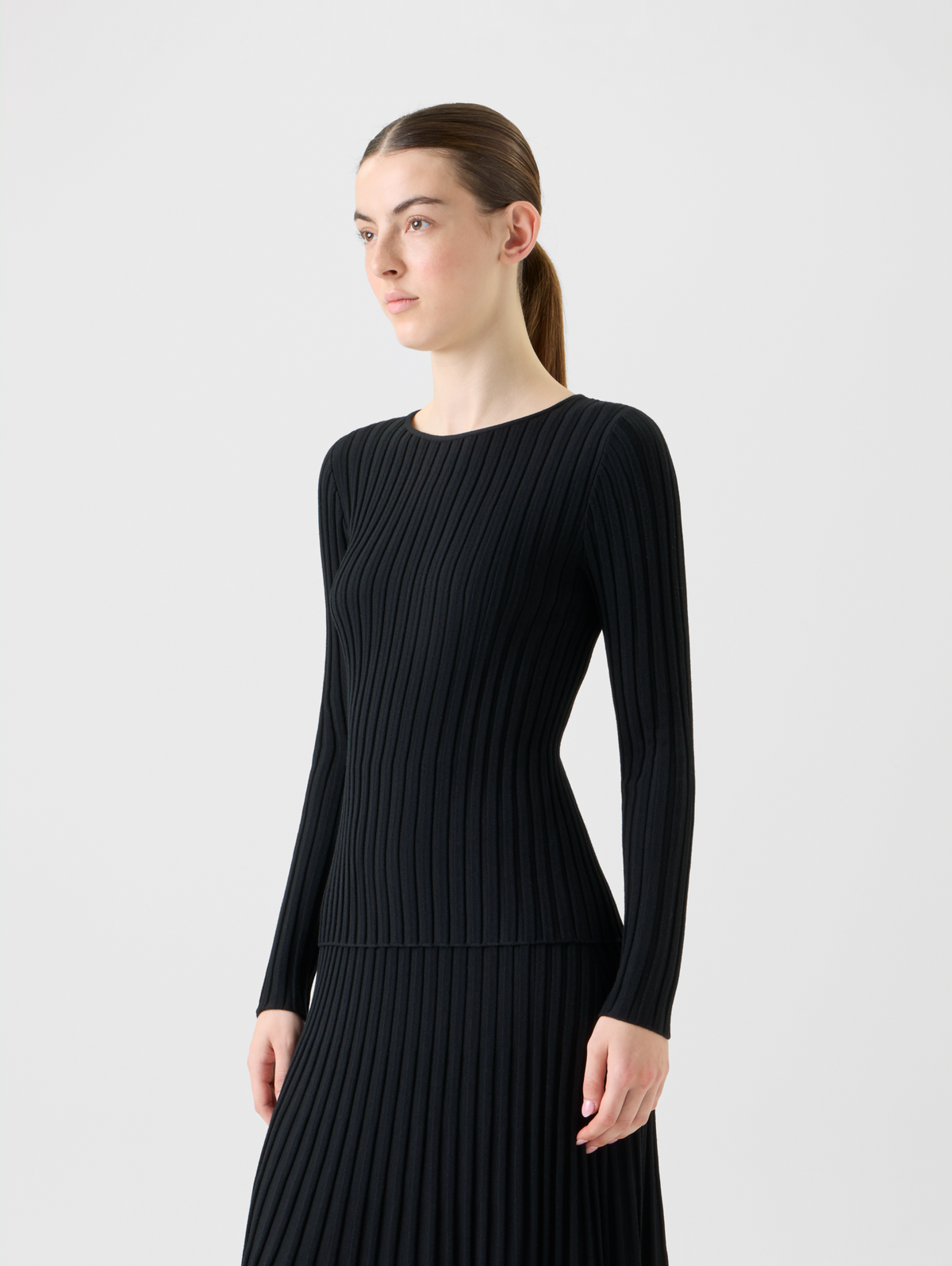 Designer Merino Wool Rib Knit Pullover - black - neutral #editorial