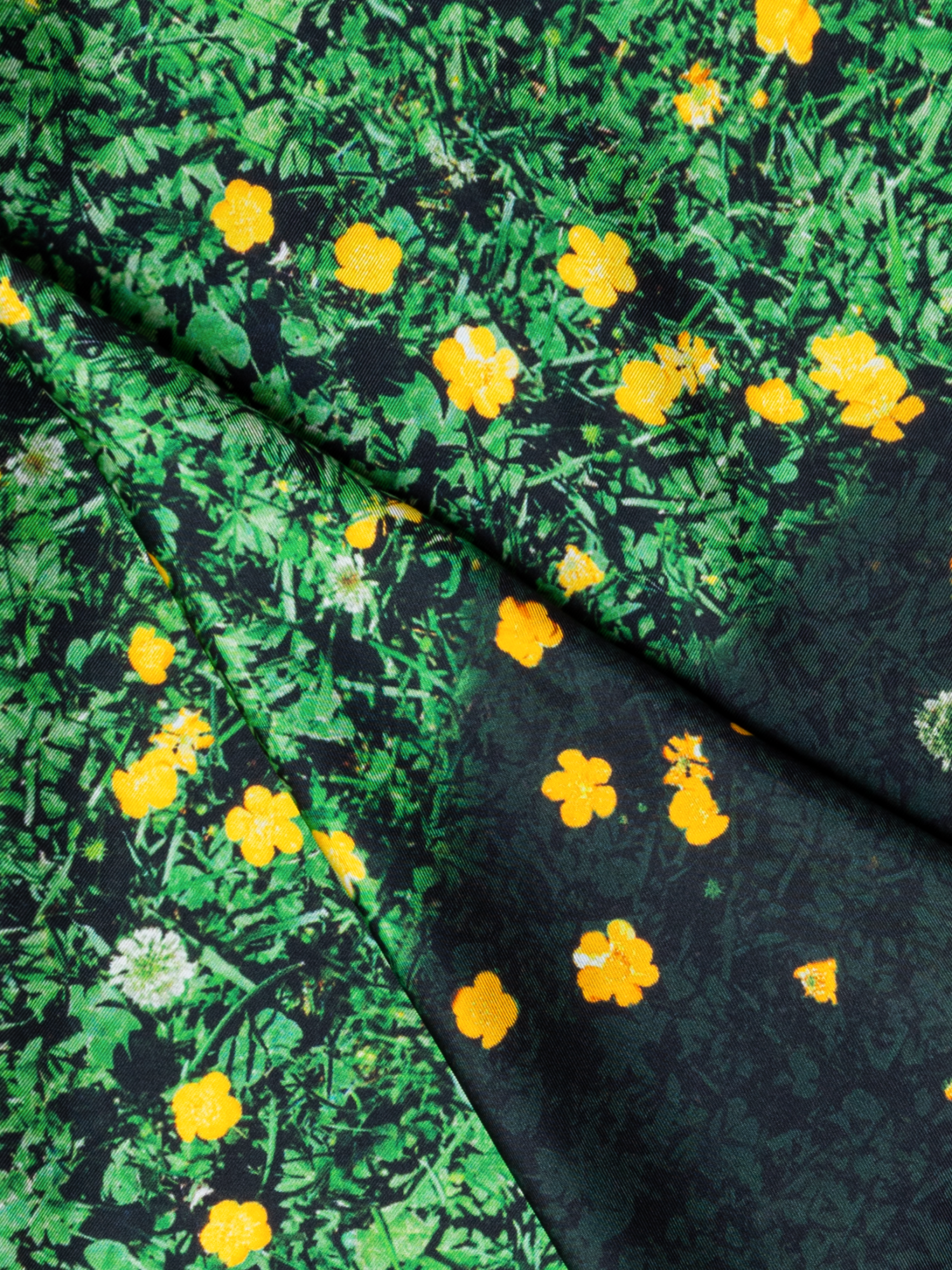 Designer Scarf in Silk with Buttercups Print - green