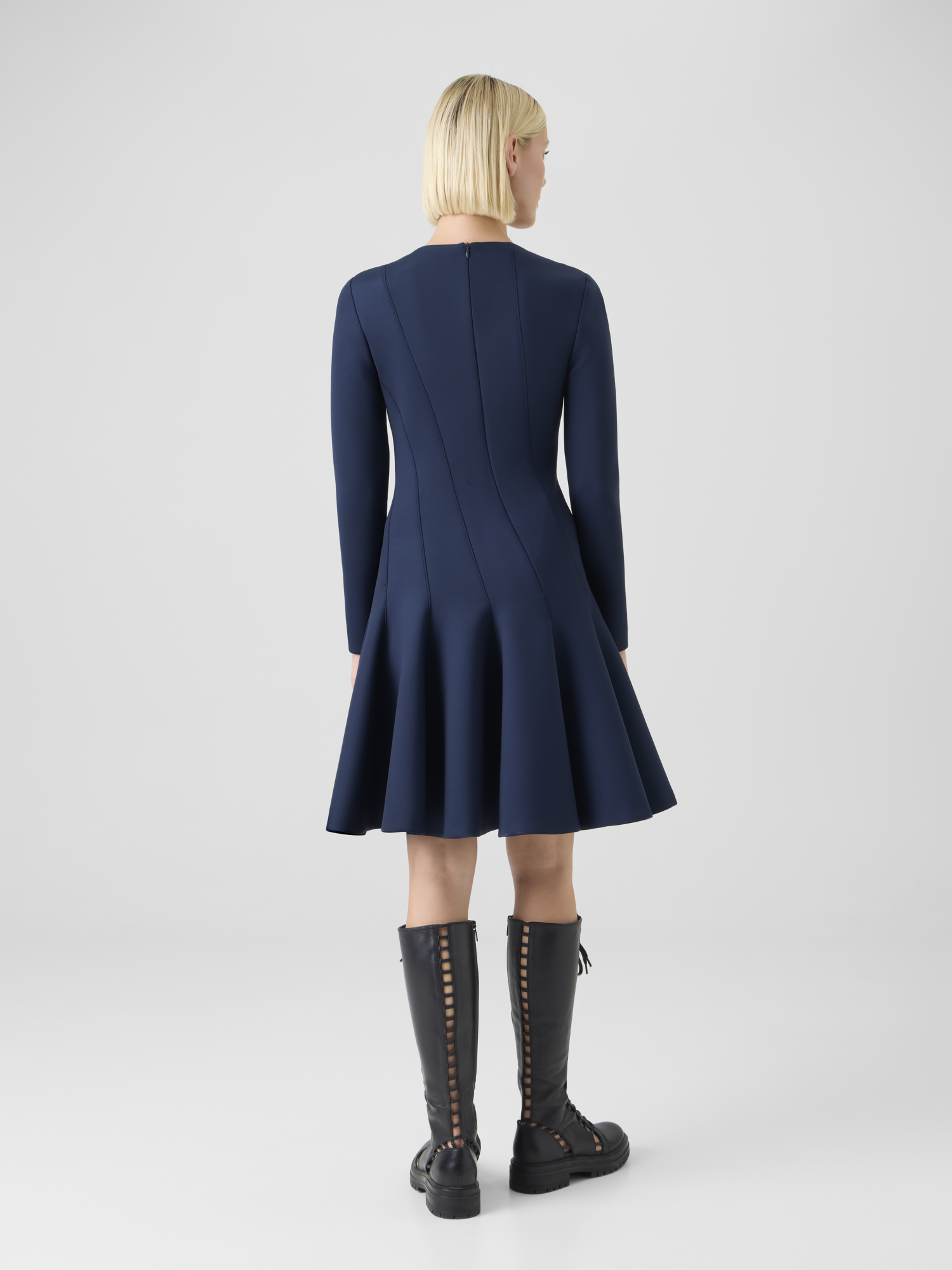 Designer Fit-and-Flare Techno Neoprene Dress - blue 