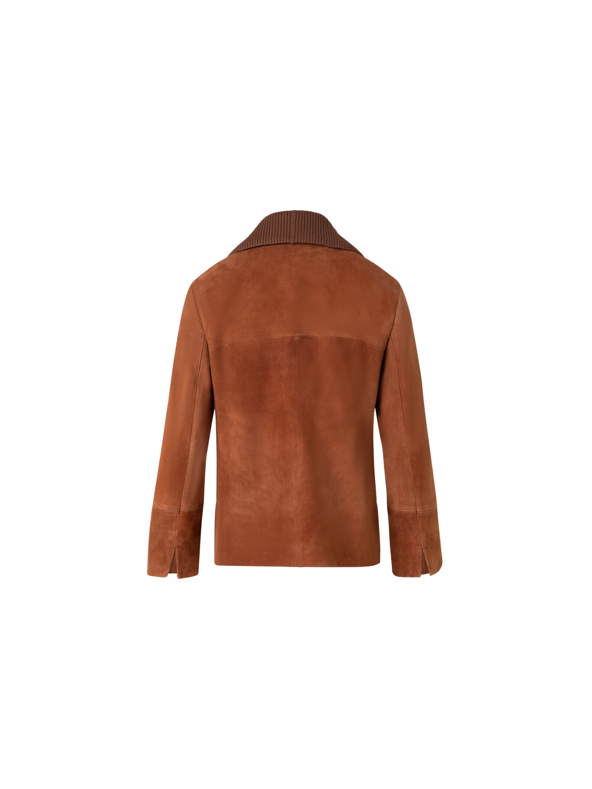 Designer Cropped Leather Jacket with Knit Collar - neutral - brown