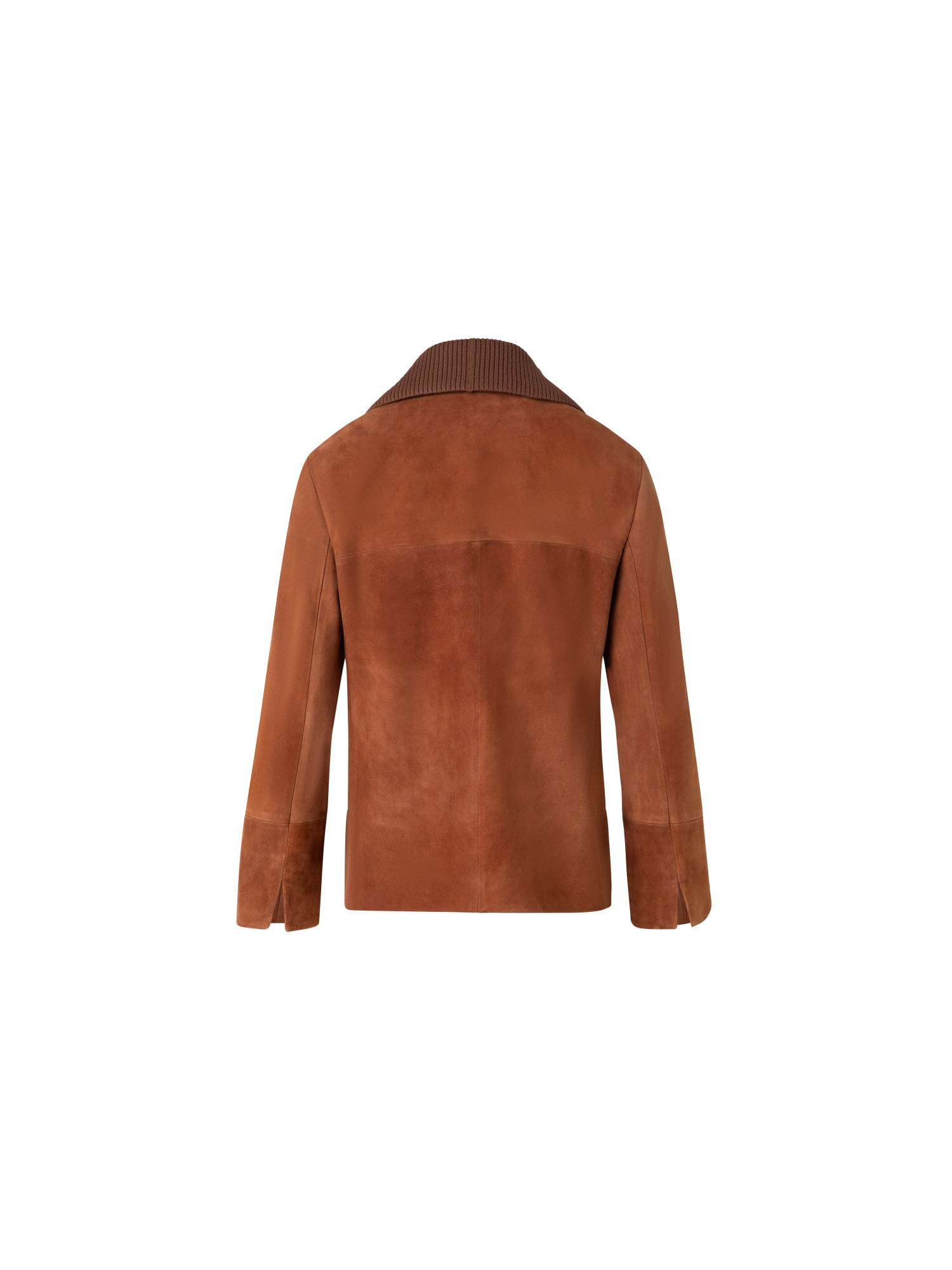 Designer Cropped Leather Jacket with Knit Collar - neutral - brown