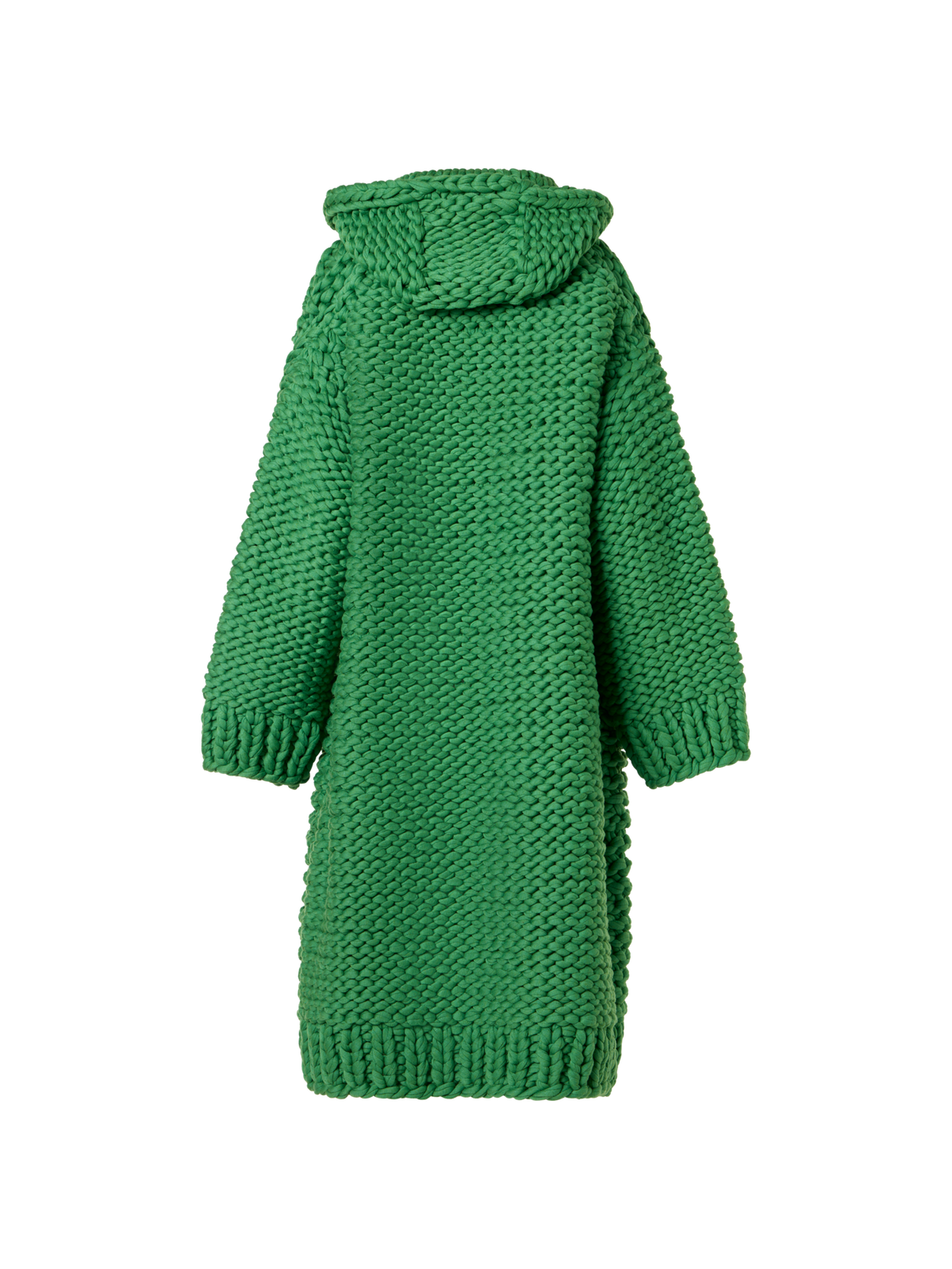 Designer Structured Handknit Hooded Coat - green