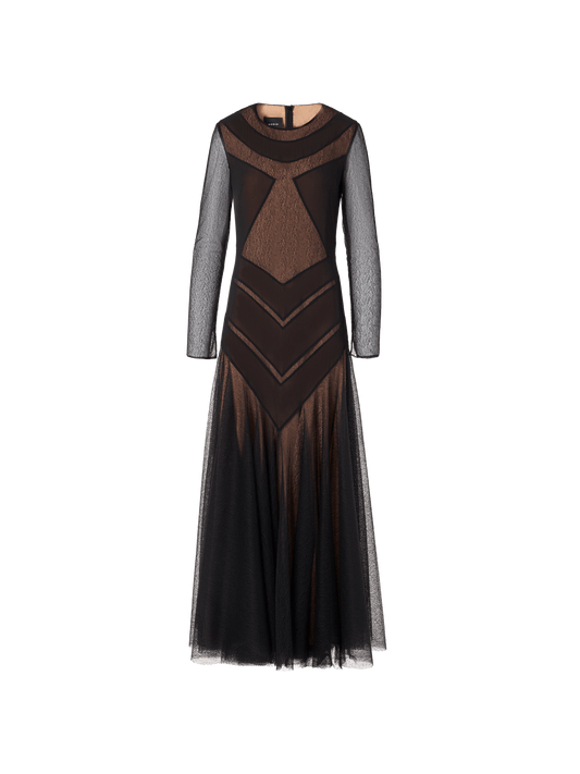 Designer Gown in Tulle Embroidery - black