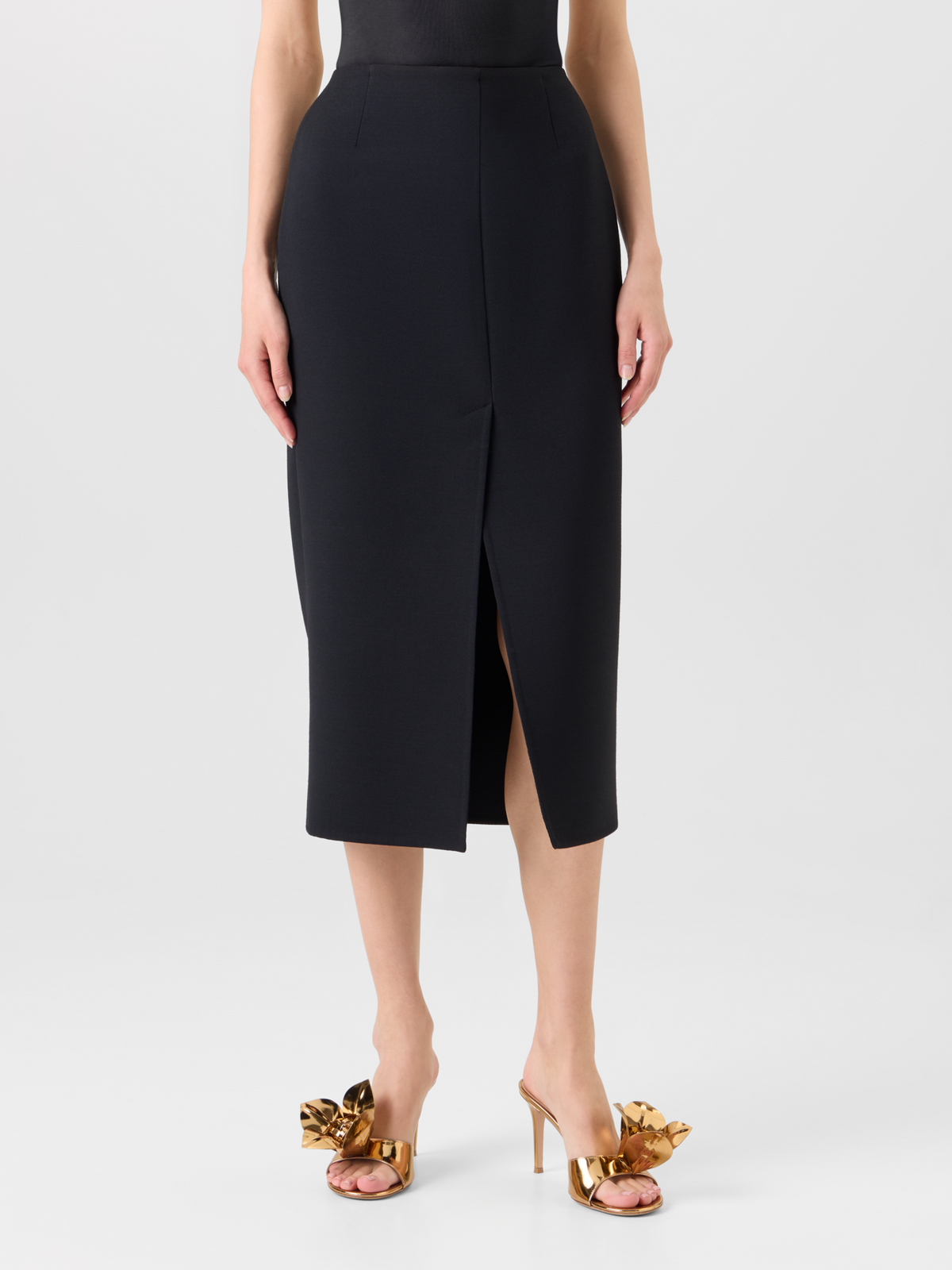 Designer Midi Pencil Skirt in Wool Double-Face - black 