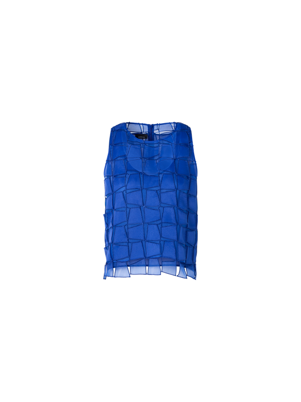 Designer Organza Trapezoid Embroidery Blouse - blue