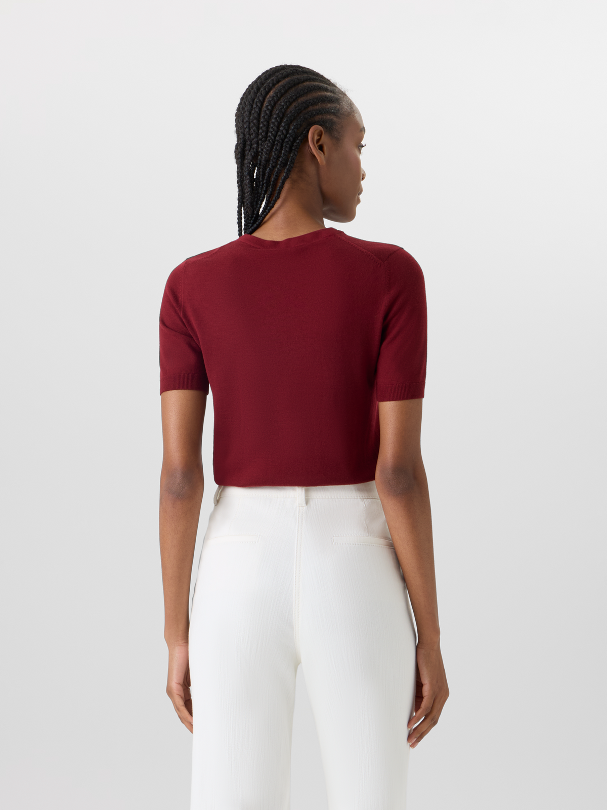 Designer Short-Sleeve Merino Wool Knit Sweater - red #editorial