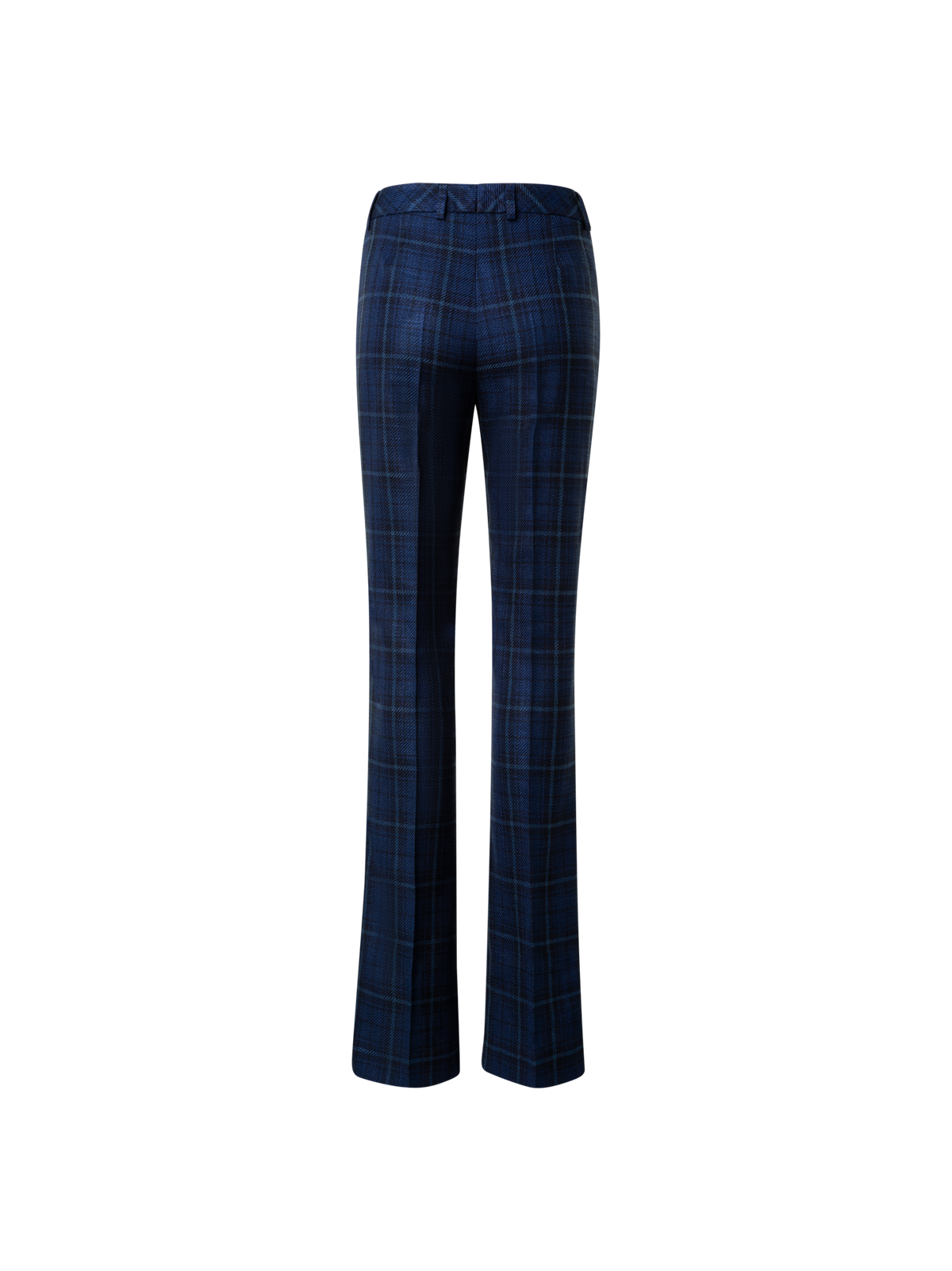 Designer Slight Bootcut Silk Cotton Check Pants - navy - blue