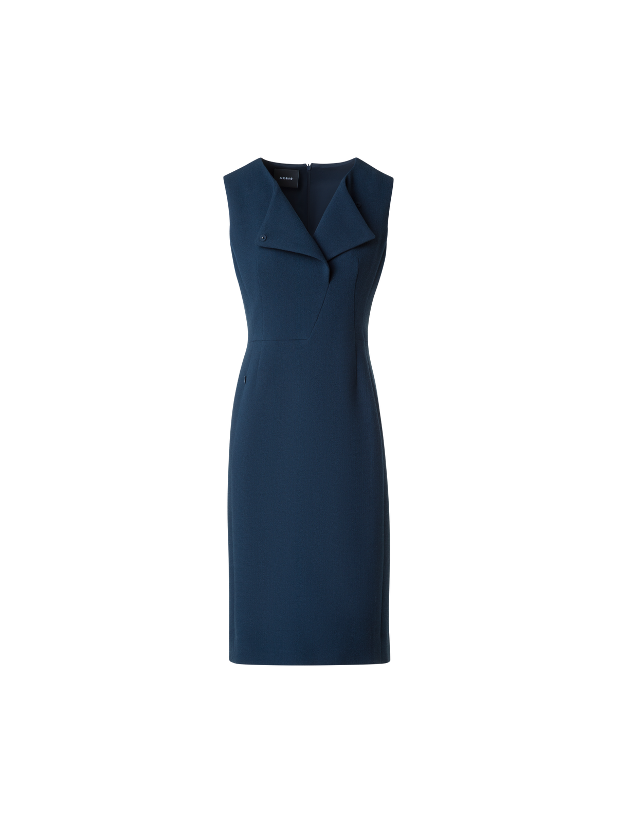 Designer Sleeveless Sheath Dress in Wool Double-Face - blue