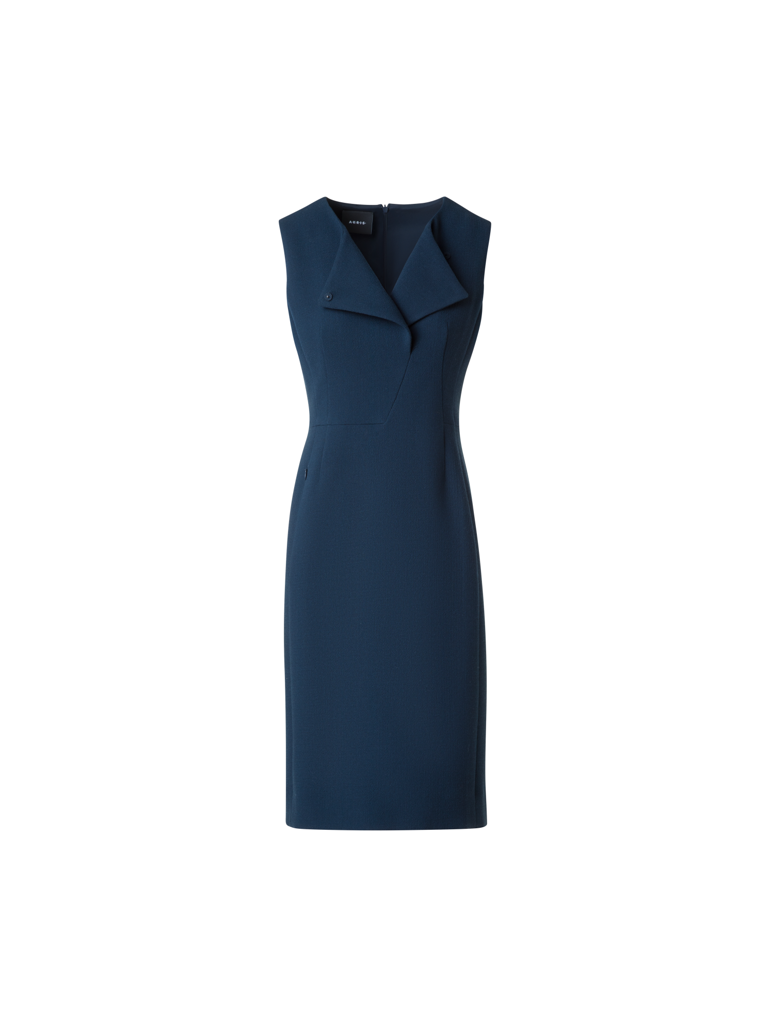 Designer Sleeveless Sheath Dress in Wool Double-Face - blue