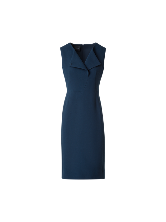 Designer Sleeveless Sheath Dress in Wool Double-Face - blue