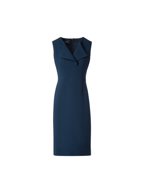 Designer Sleeveless Sheath Dress in Wool Double-Face - blue