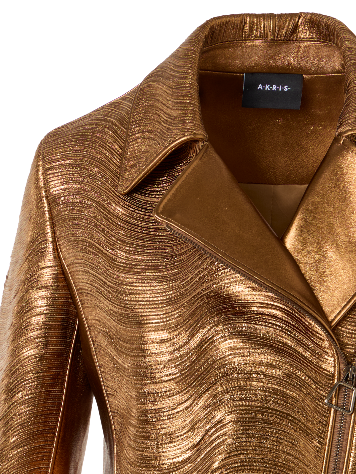 Designer Short Lamé Leather Stripe Embroidery Jacket - gold