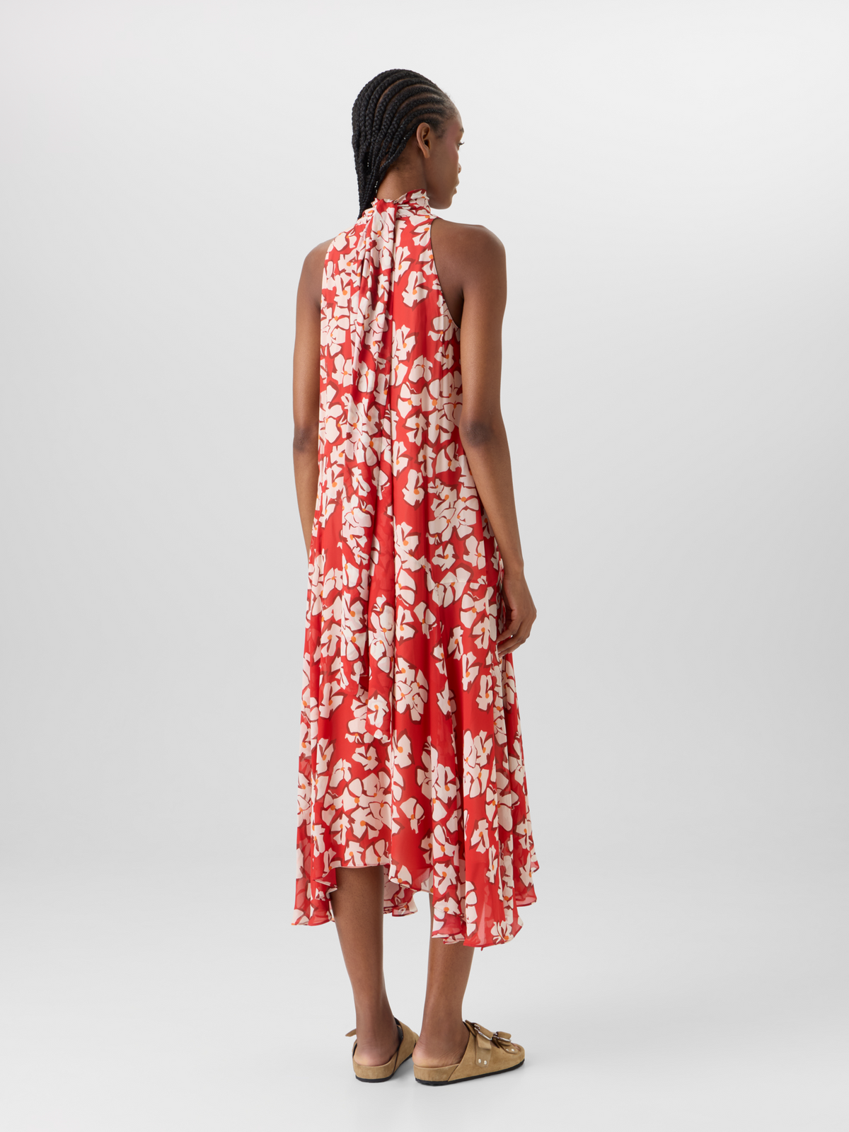 Designer Sleeveless Papercut Flower Midi Dress - red #editorial