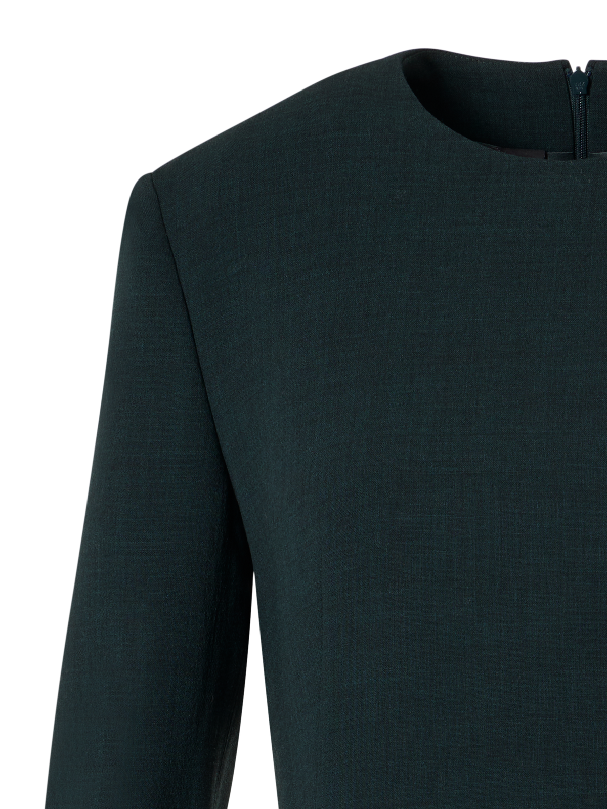 Designer Flared Midi Dress with Asymmetrical Skirt in Wool - green