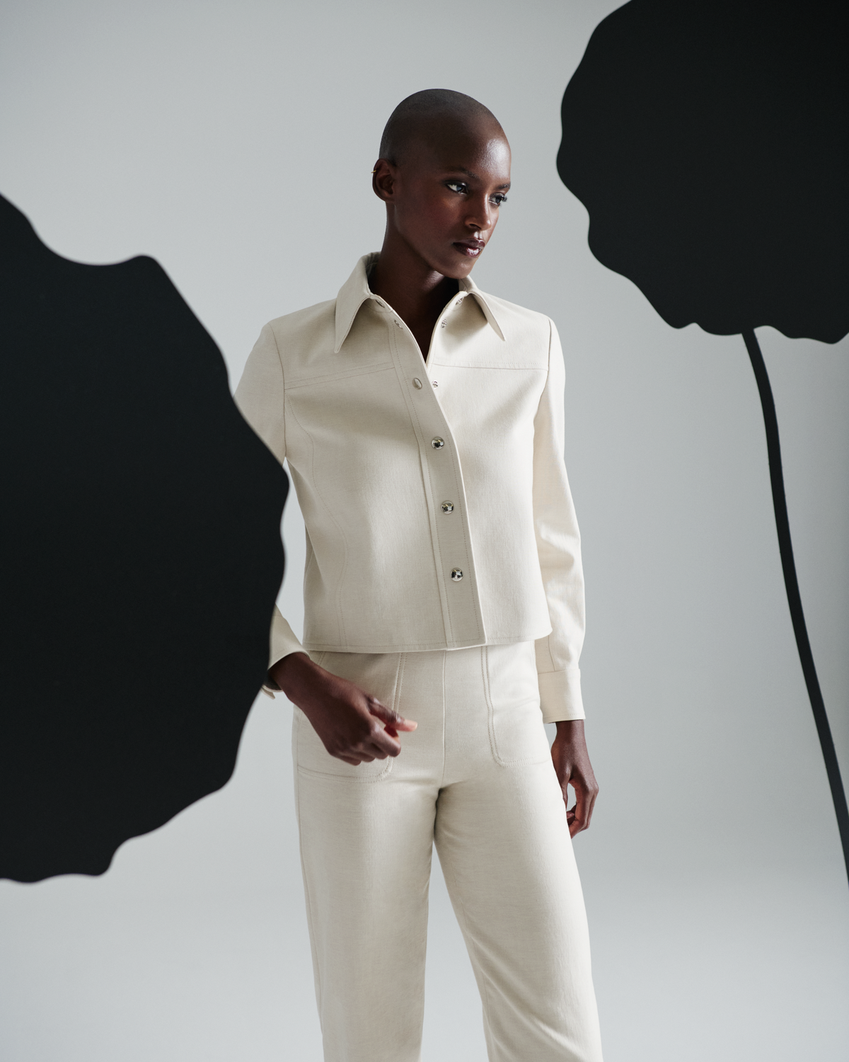 Designer Conical Ankle-Length Cotton Denim Stretch Pants - neutral - pastel - beige #editorial