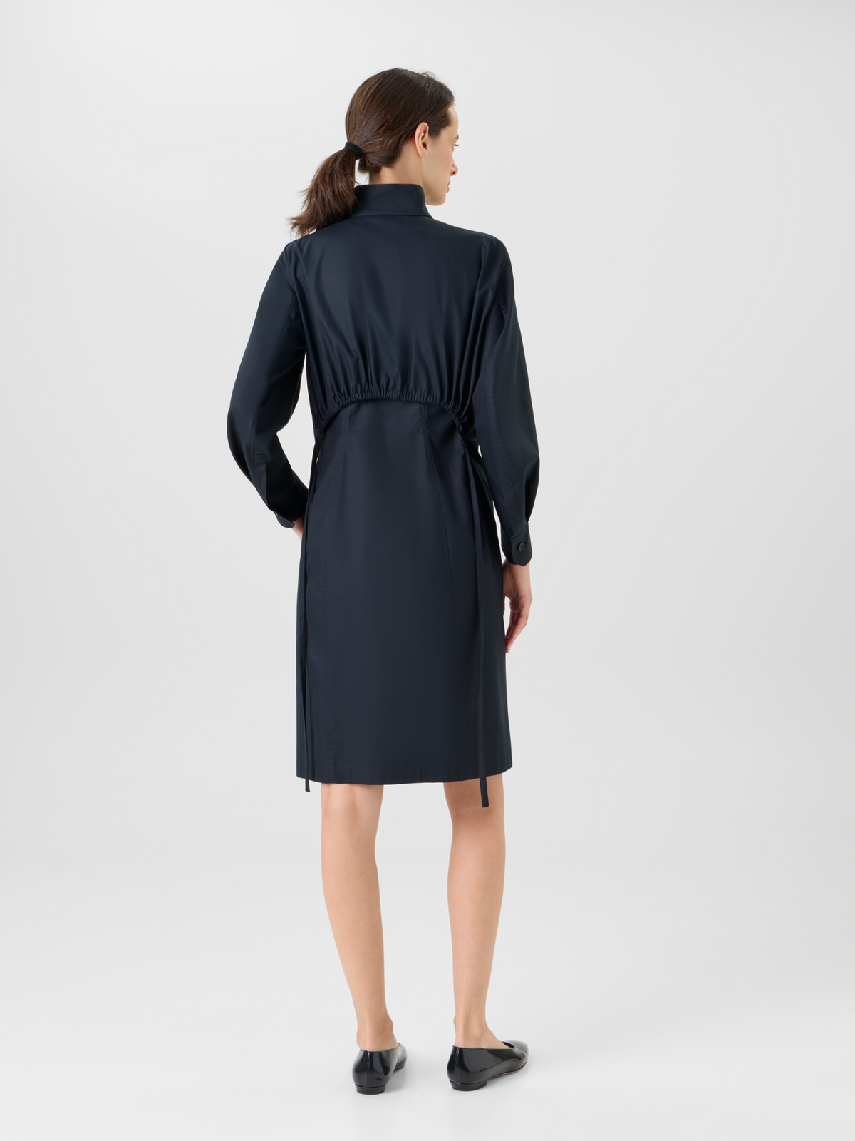 Designer Cotton Gabardine Shirt Dress - black #editorial