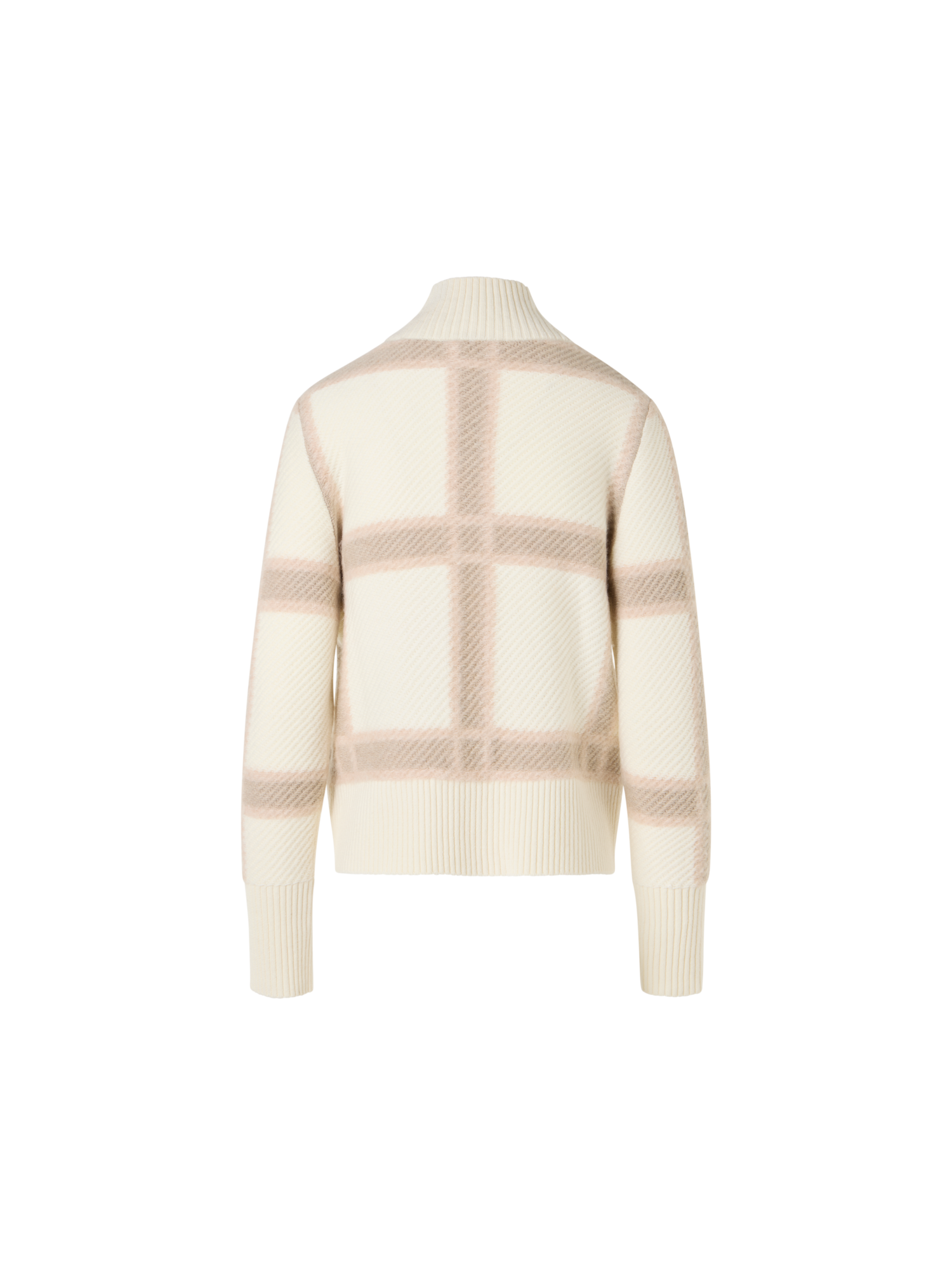 Designer Wool Cashmere Sweater with Intarsia Plaid - ecru - multicolor