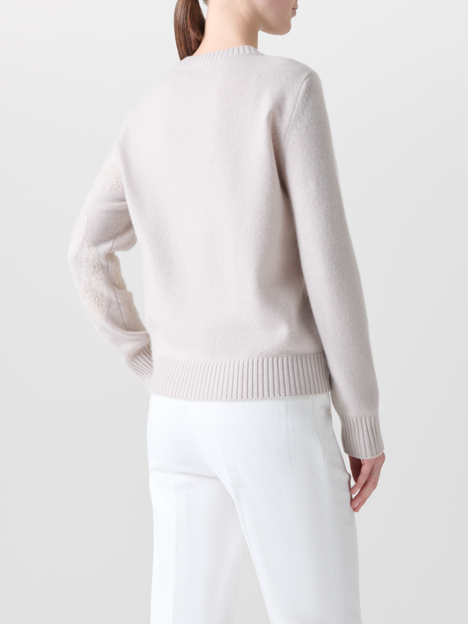 Designer Cashmere Sweater with 3D Anemone Intarsia - neutral - grey - beige