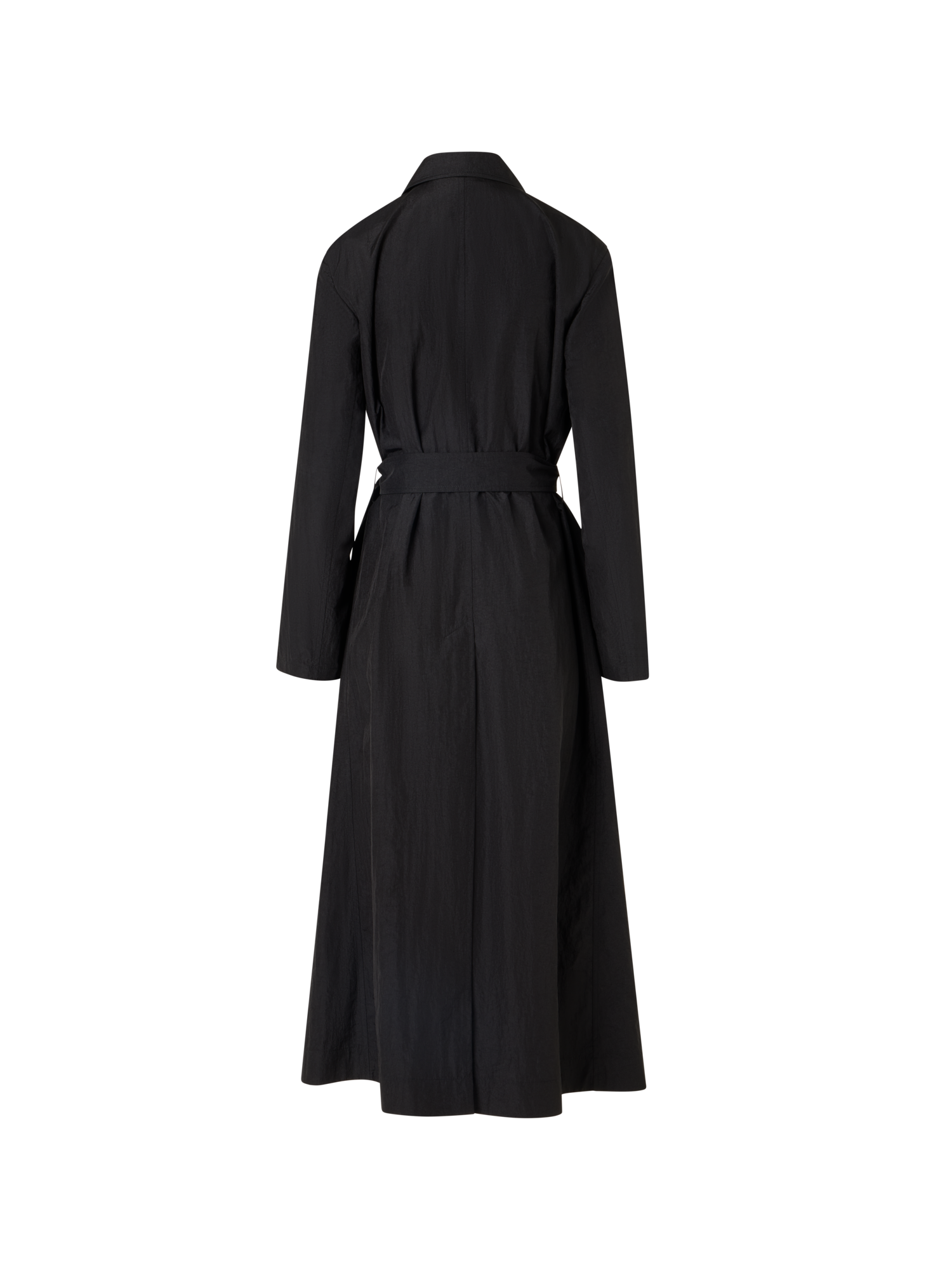 Designer Long-Sleeve Crinkled Parachute-Taffeta Long Trench Coat - black