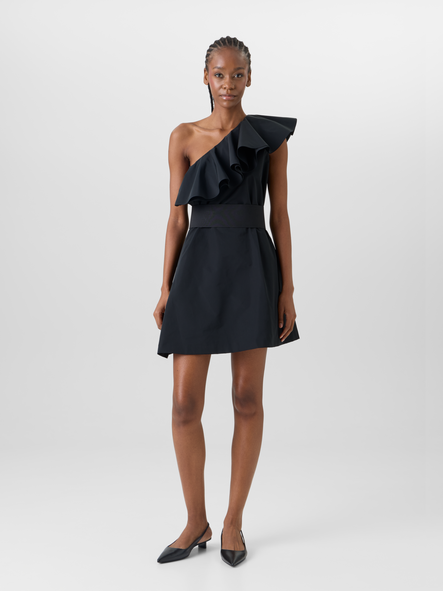 Designer Cotton-Blend Taffeta One-Shoulder Dress - black 