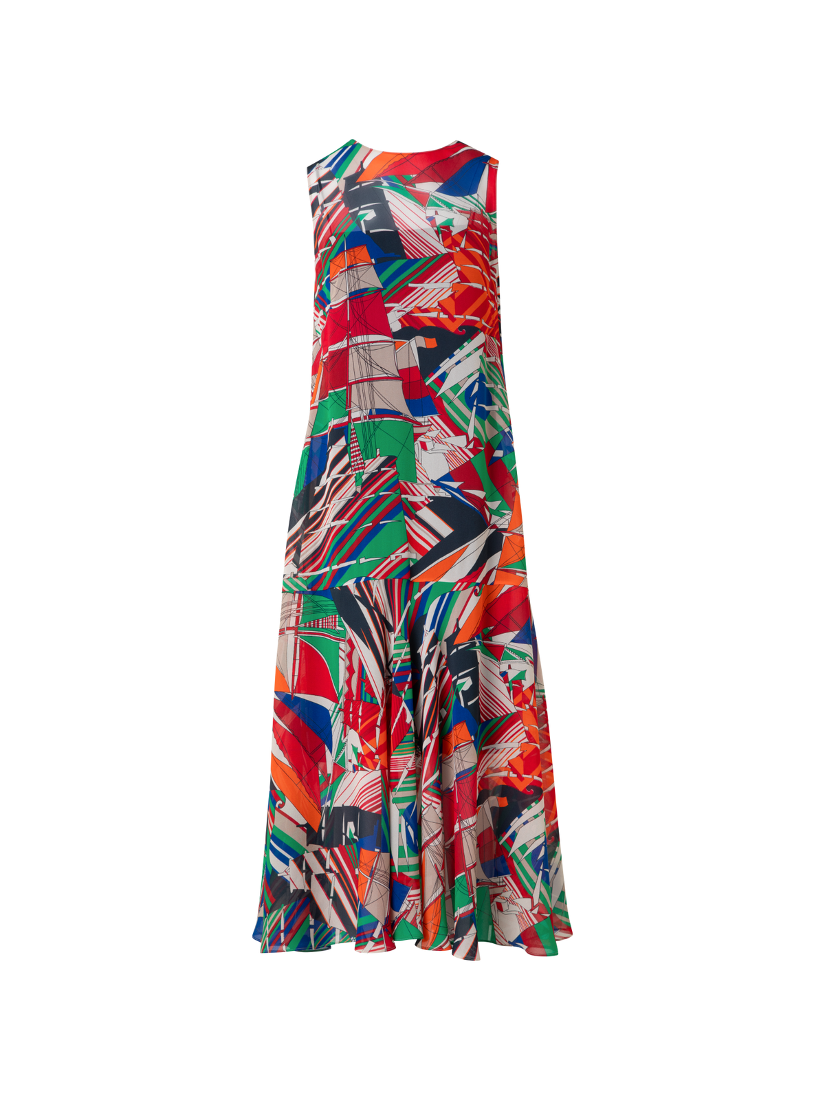 Designer A-Line Midi Dress with Sea Clipper Print - multicolor