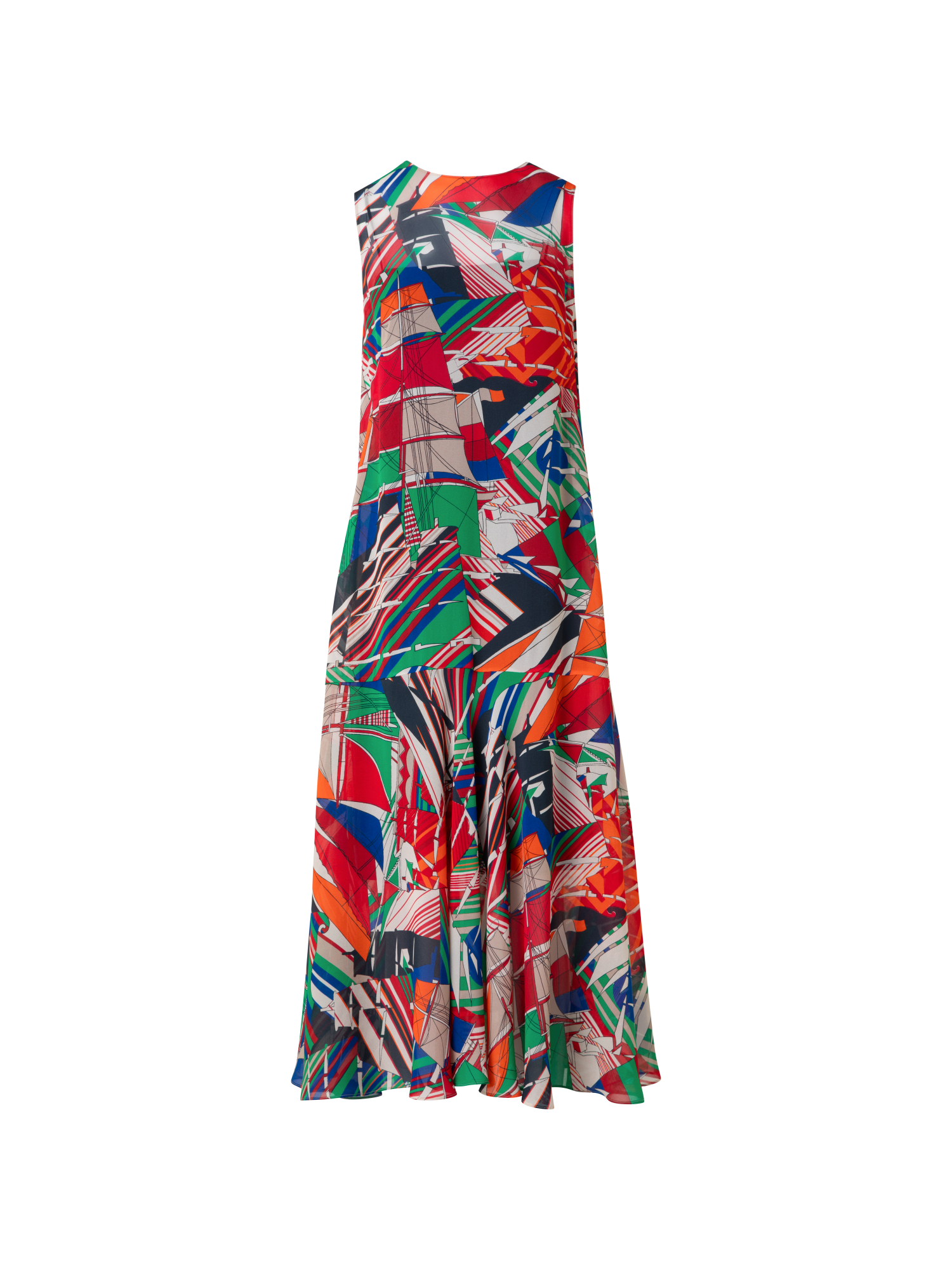 Designer A-Line Midi Dress with Sea Clipper Print - multicolor