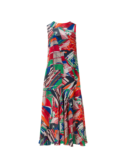 Designer A-Line Midi Dress with Sea Clipper Print - multicolor