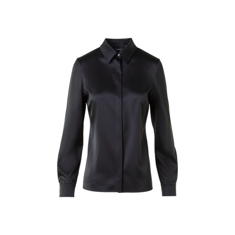 Stretch Silk Satin Shirt Blouse