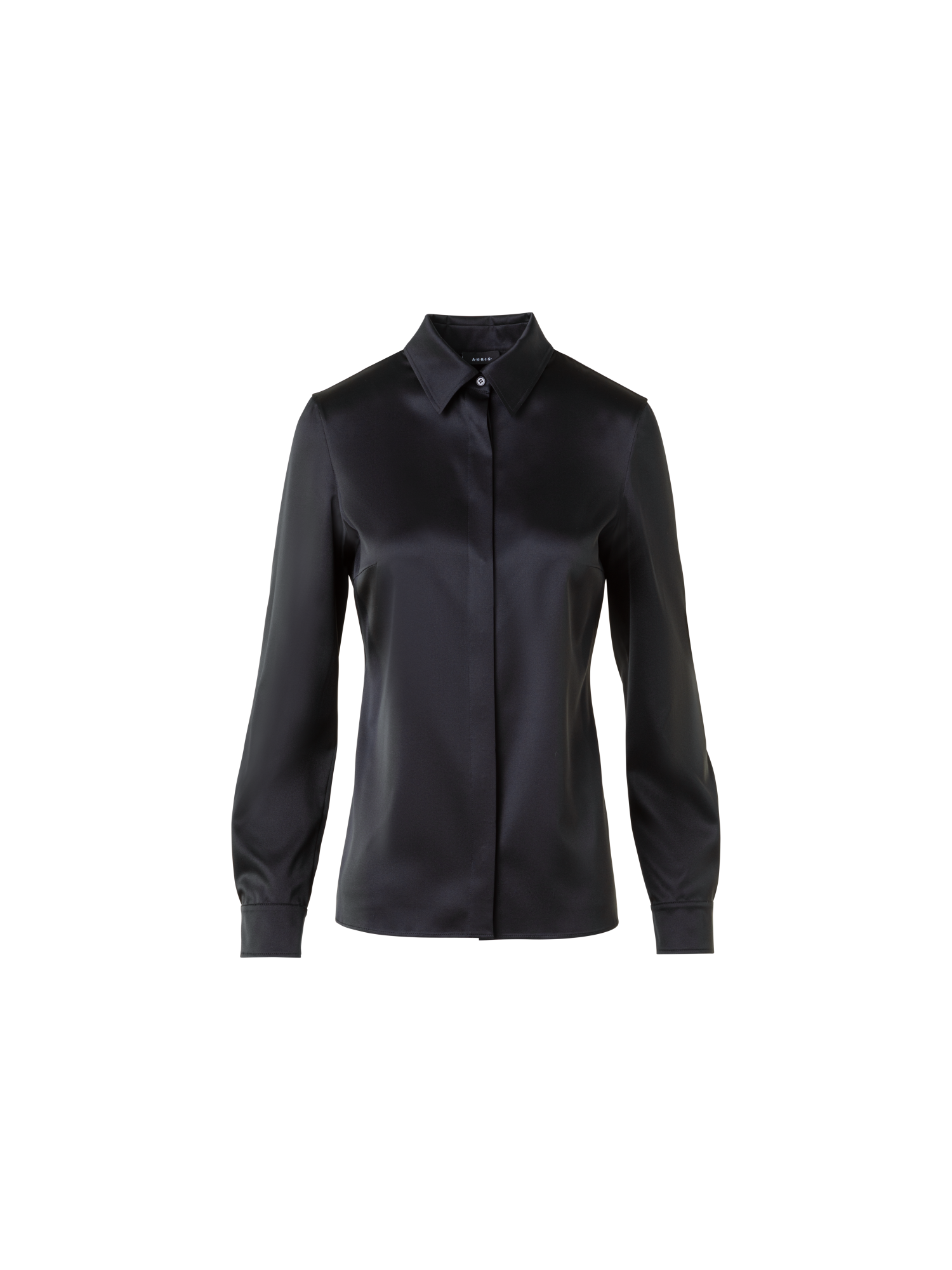 Designer Stretch Silk Satin Shirt Blouse - black - neutral