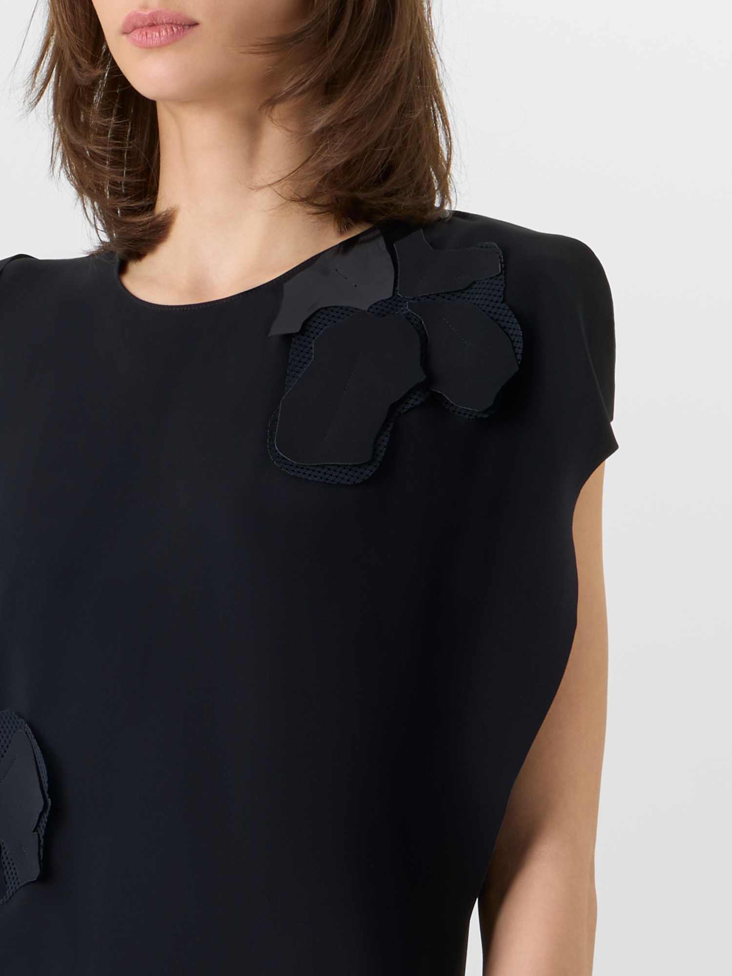 Designer Sleeveless Papercut Flower Midi Dress - black 
