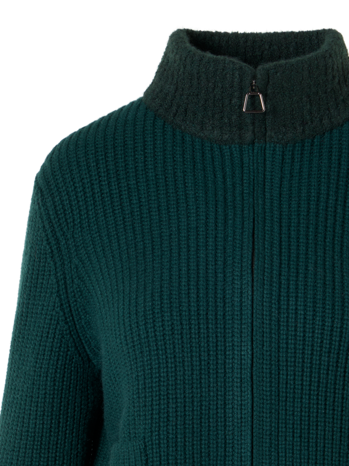 Designer Wool Cashmere Short Cardigan with Bouclé Collar - green