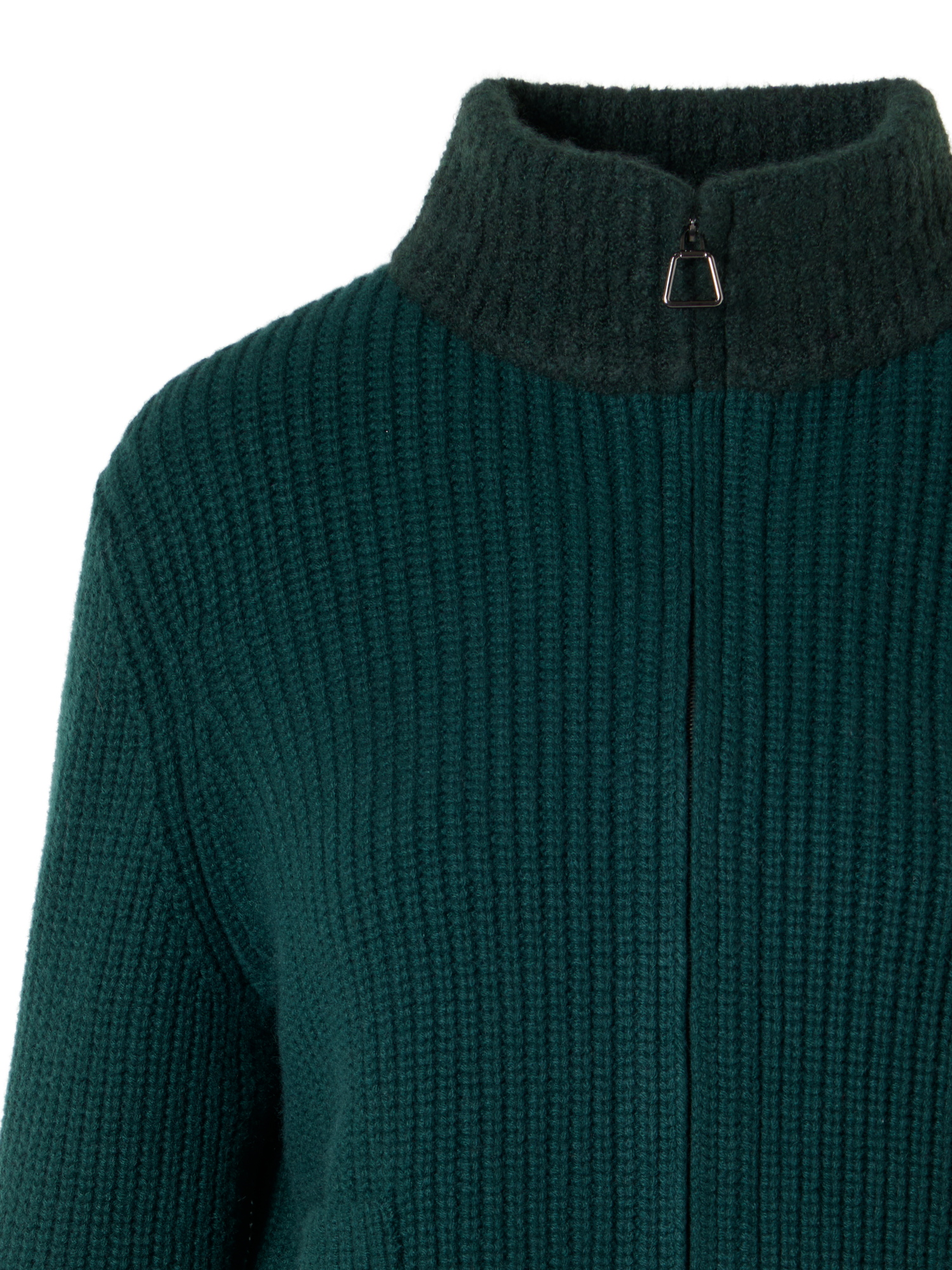 Designer Wool Cashmere Short Cardigan with Bouclé Collar - green